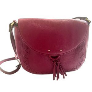 Tignanello Sangria Pink Leather Tassel Crossbody Bag Purse Stitched - Excellent